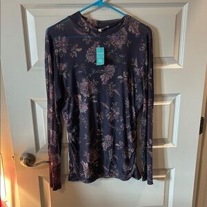 Floral Long Sleeve Top - Navy and Pink MESH